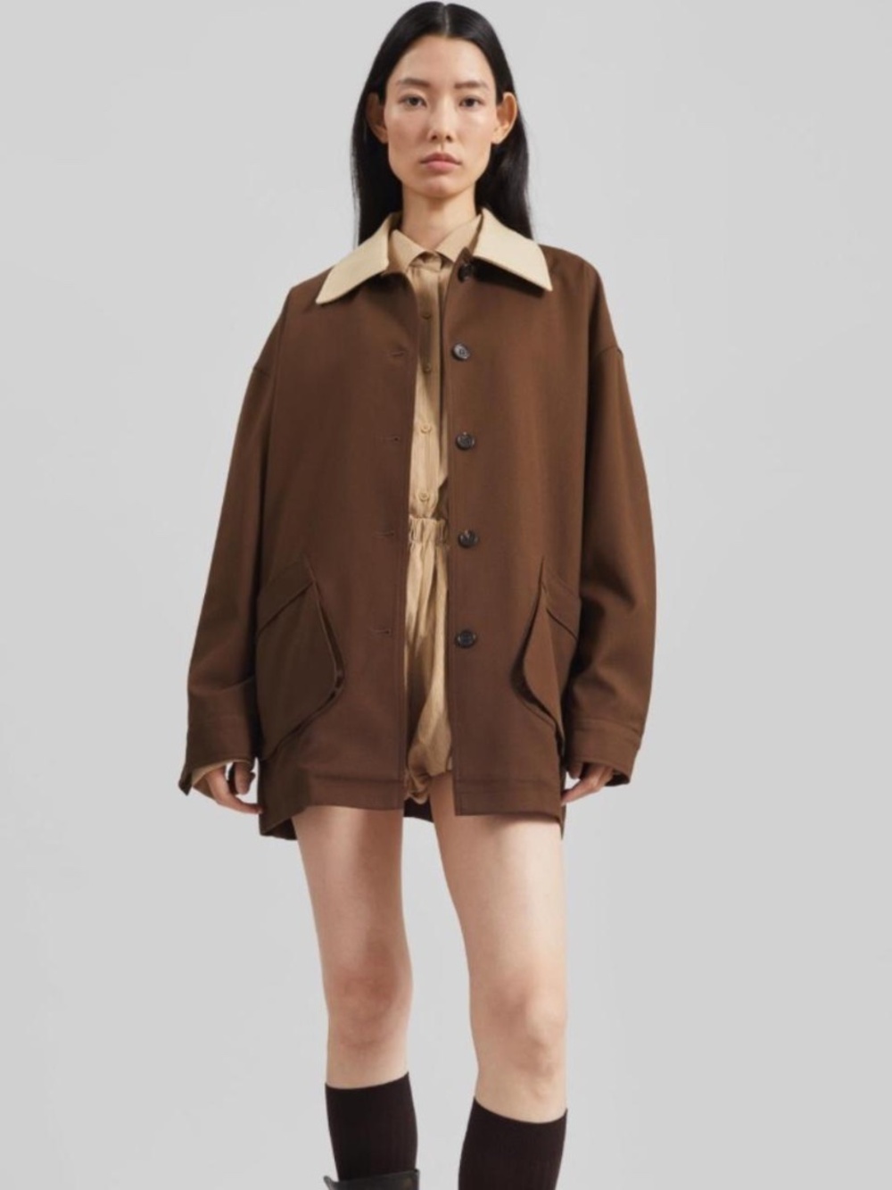 The Frankie Shop nwt Brown Jacket with Tan Collar one size